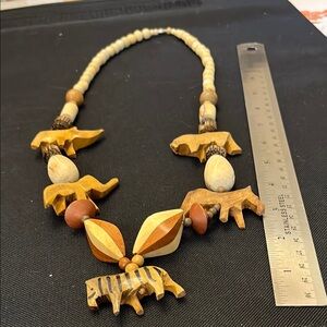 Vintage hand carved safari wooden necklace